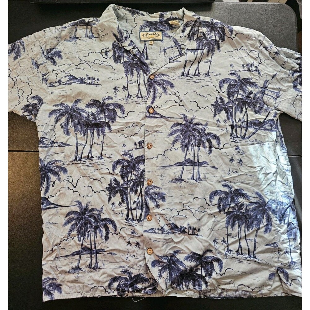 Pusser's West Indies Men's Short Sleeve Hawaiian Shirt Silk Blend, XL Palm Tree